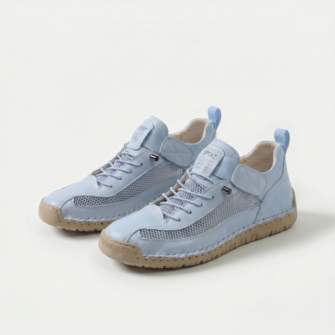 Unisex mesh panel lace-up sneakers with flat soles