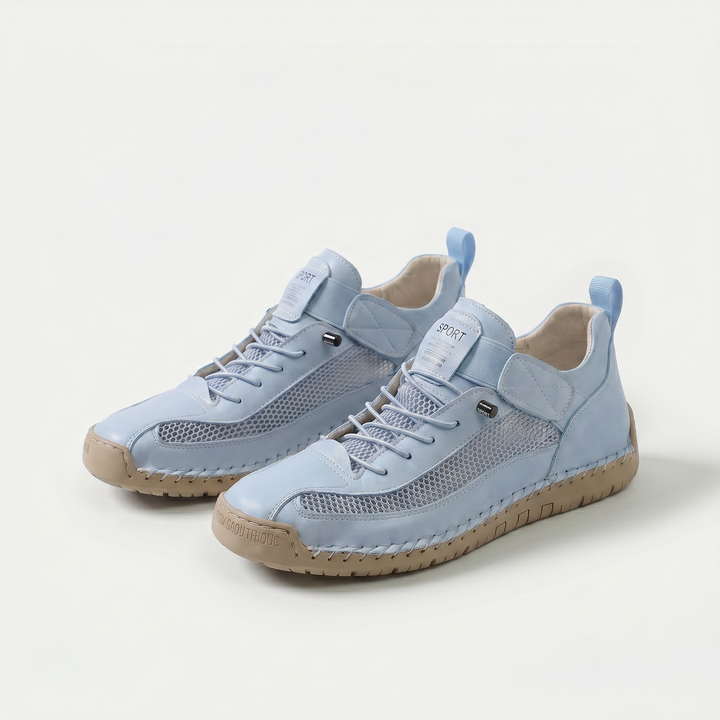Unisex mesh panel lace-up sneakers with flat soles