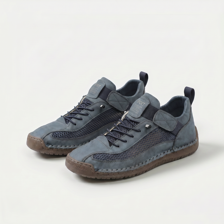 Unisex mesh panel lace-up sneakers with flat soles