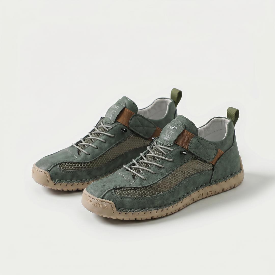 Unisex mesh panel lace-up sneakers with flat soles