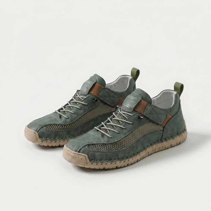 Unisex mesh panel lace-up sneakers with flat soles