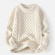 Men's cable knit crew neck jumper with long sleeves and ribbed trims