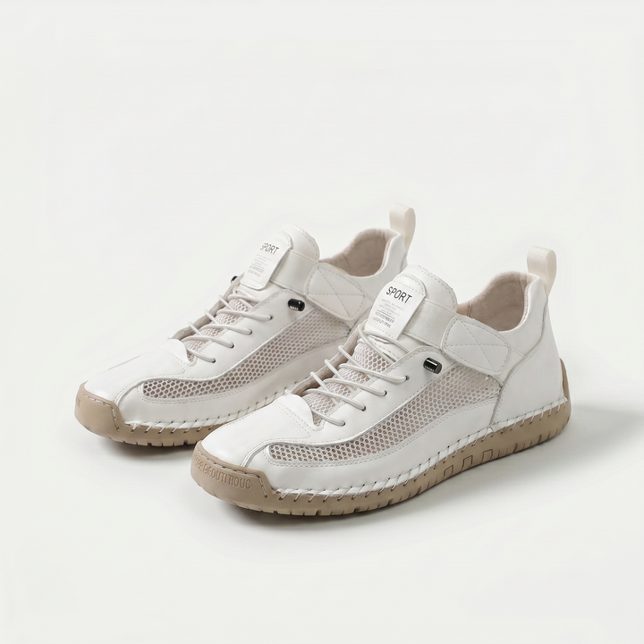 Unisex mesh panel lace-up sneakers with flat soles