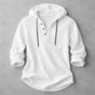 Long-sleeve hooded shirt with button placket and curved hem
