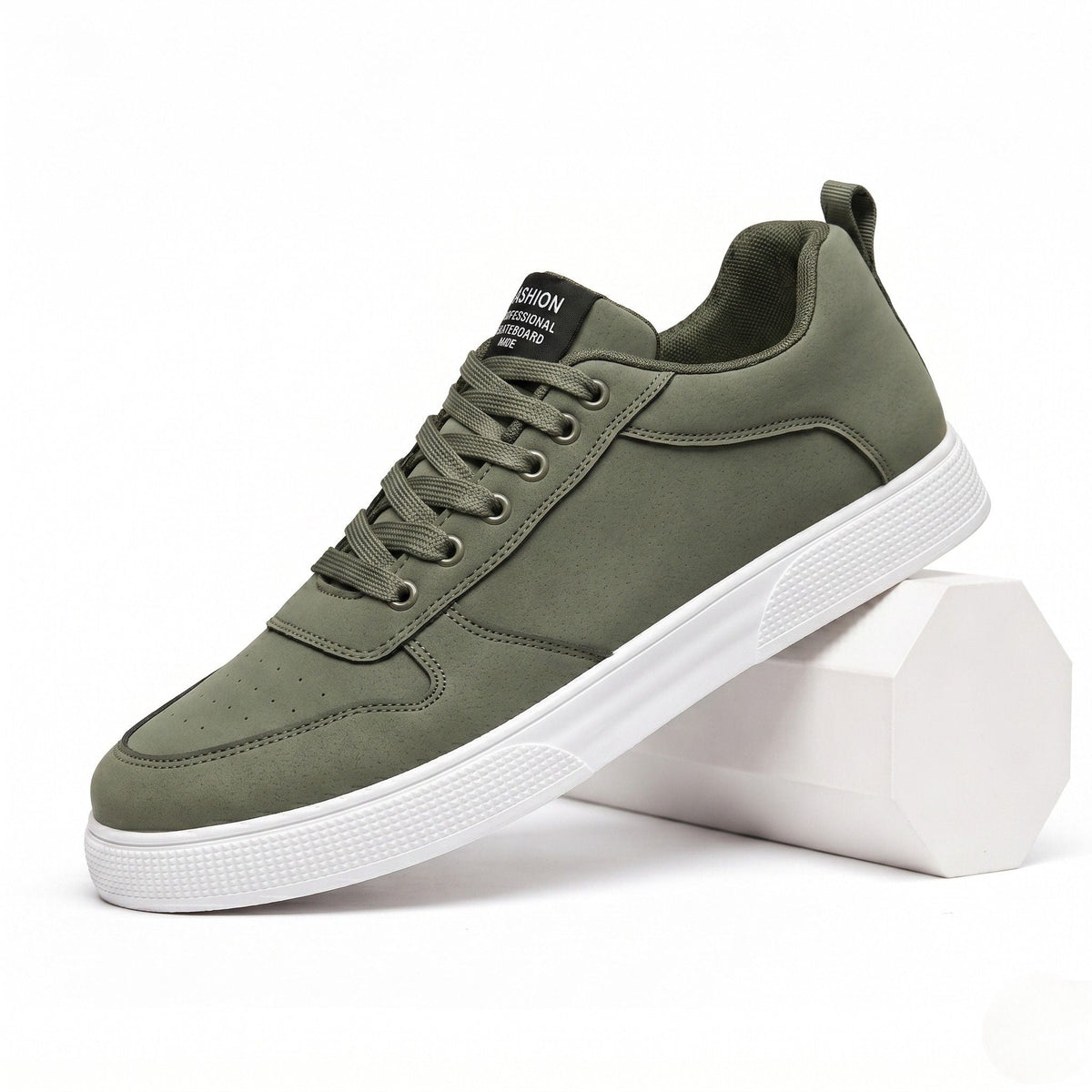 Low lace-up trainers with stitched panels, round toes and flat textured soles