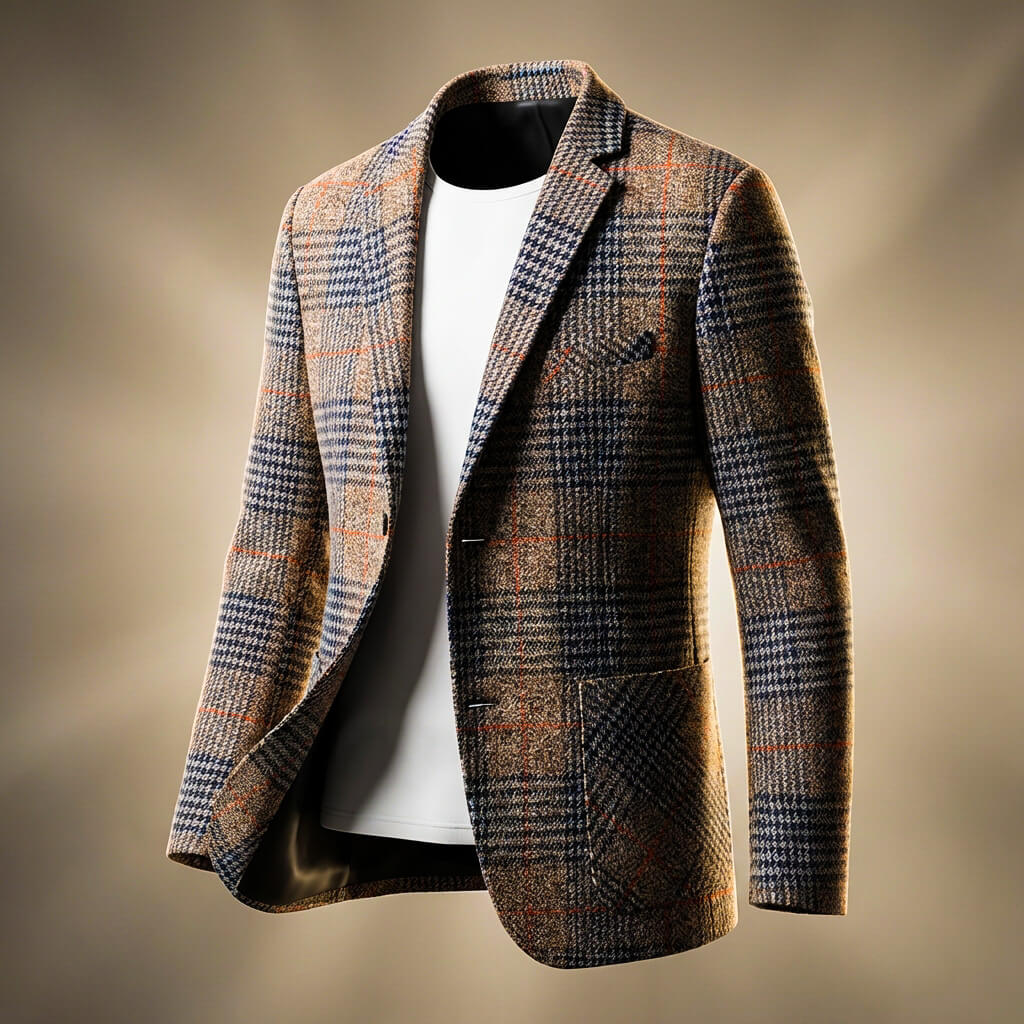 Men's checked blazer with notched lapels, long sleeves and button fastening