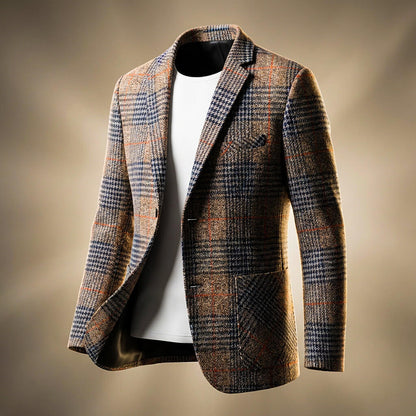Men's checked blazer with notched lapels, long sleeves and button fastening