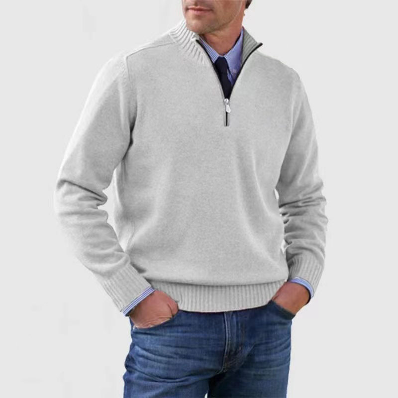 Men's plain half-zip sweater with ribbed mock neck
