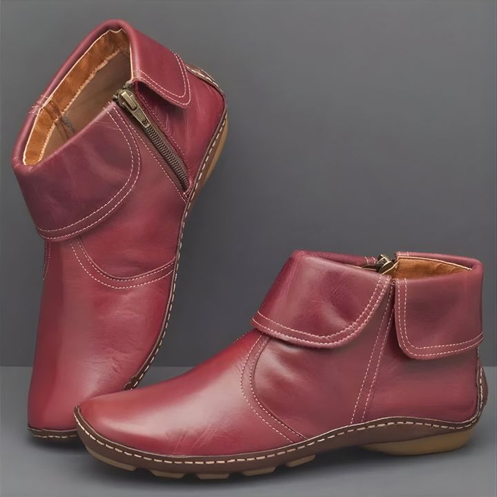 Ankle boots with foldover collars, side zips and rounded toes