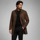 Men's long patterned overcoat with stand collar and button front