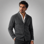 Men's shawl collar button cardigan with long sleeves, ribbed trims and front pockets