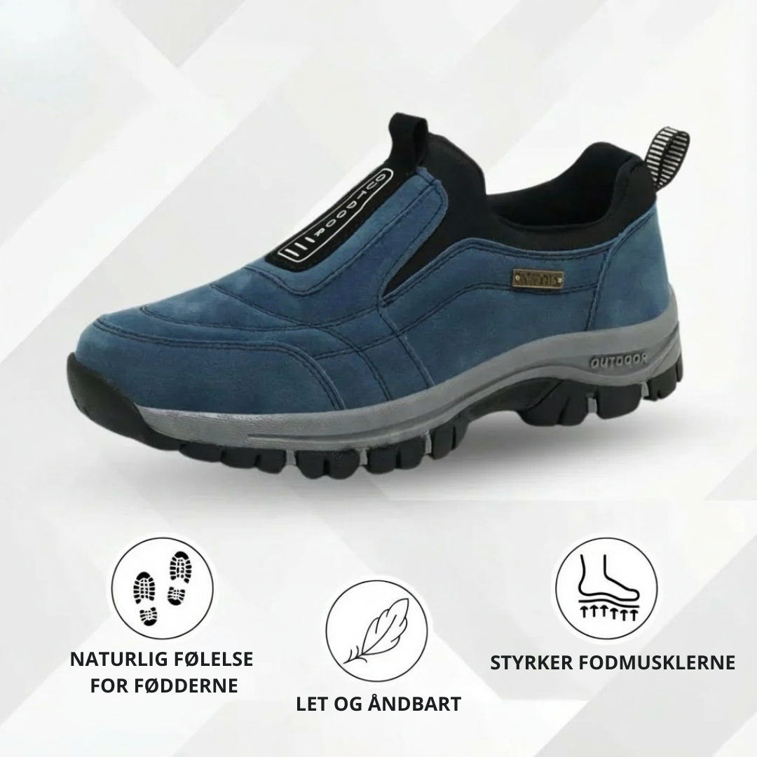 Unisex slip-on outdoor shoes with stitched panels, pull tab and chunky treaded sole