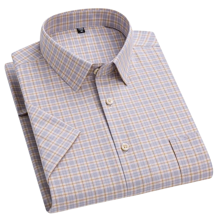 Men's Short Sleeve Cotton Shirt, Slim Fit Breathable Button-Down Casual Summer Shirt