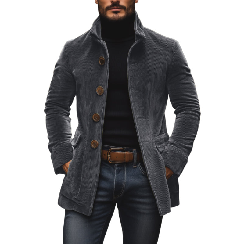 Men's corduroy stand-collar jacket with button front
