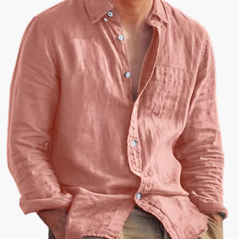 Men's long-sleeve textured button shirt with collar and chest pocket