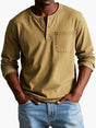 Men's long-sleeve Henley shirt with round neckline, button placket and chest pocket
