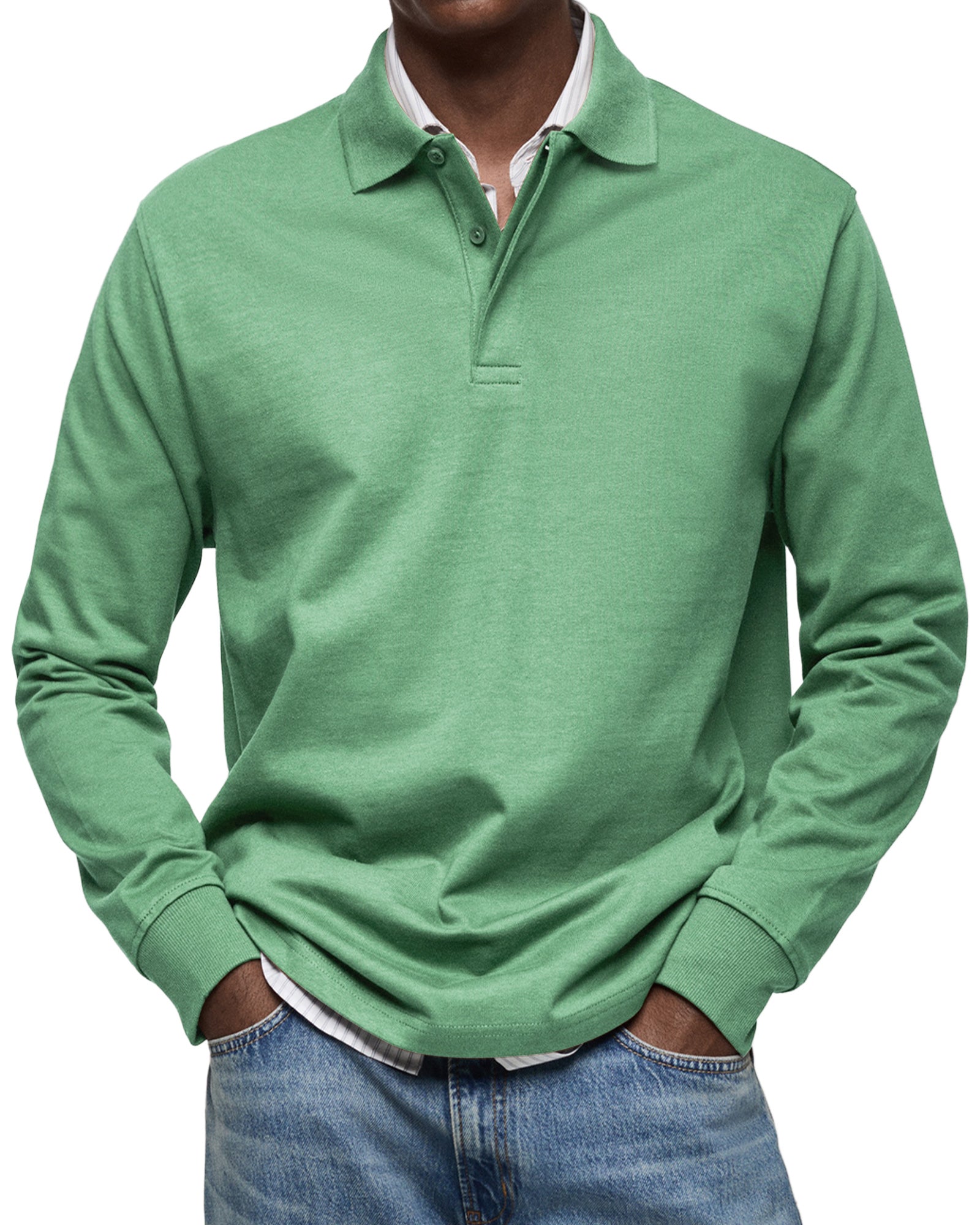 Men's Long Sleeve Polo Shirt, Casual Slim Fit Collared Polo for Everyday Wear