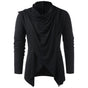 Men's draped cowl neck cardigan with long sleeves and asymmetric hem