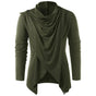Men's draped cowl neck cardigan with long sleeves and asymmetric hem