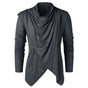 Men's draped cowl neck cardigan with long sleeves and asymmetric hem