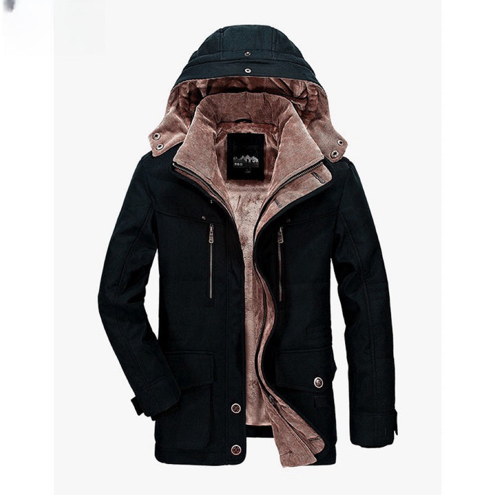 Men's hooded parka jacket with multiple front pockets