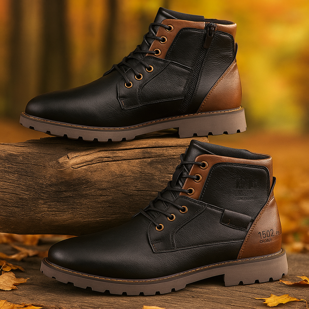Men's lace-up ankle boots with side zip and lugged sole