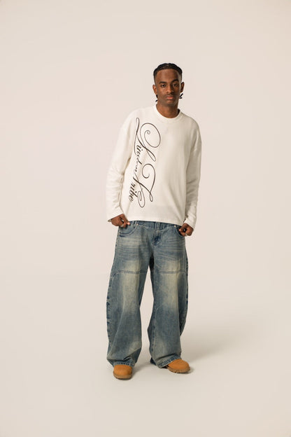 White waffle-textured sweatshirt