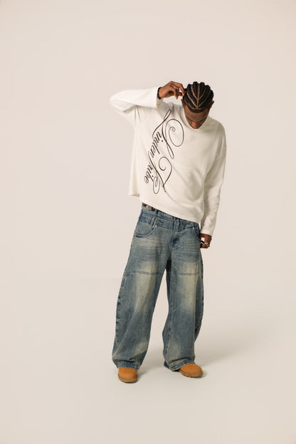White waffle-textured sweatshirt