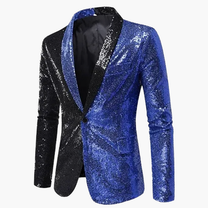 Men's geometric diamond sequin blazer with peaked lapels and long sleeves
