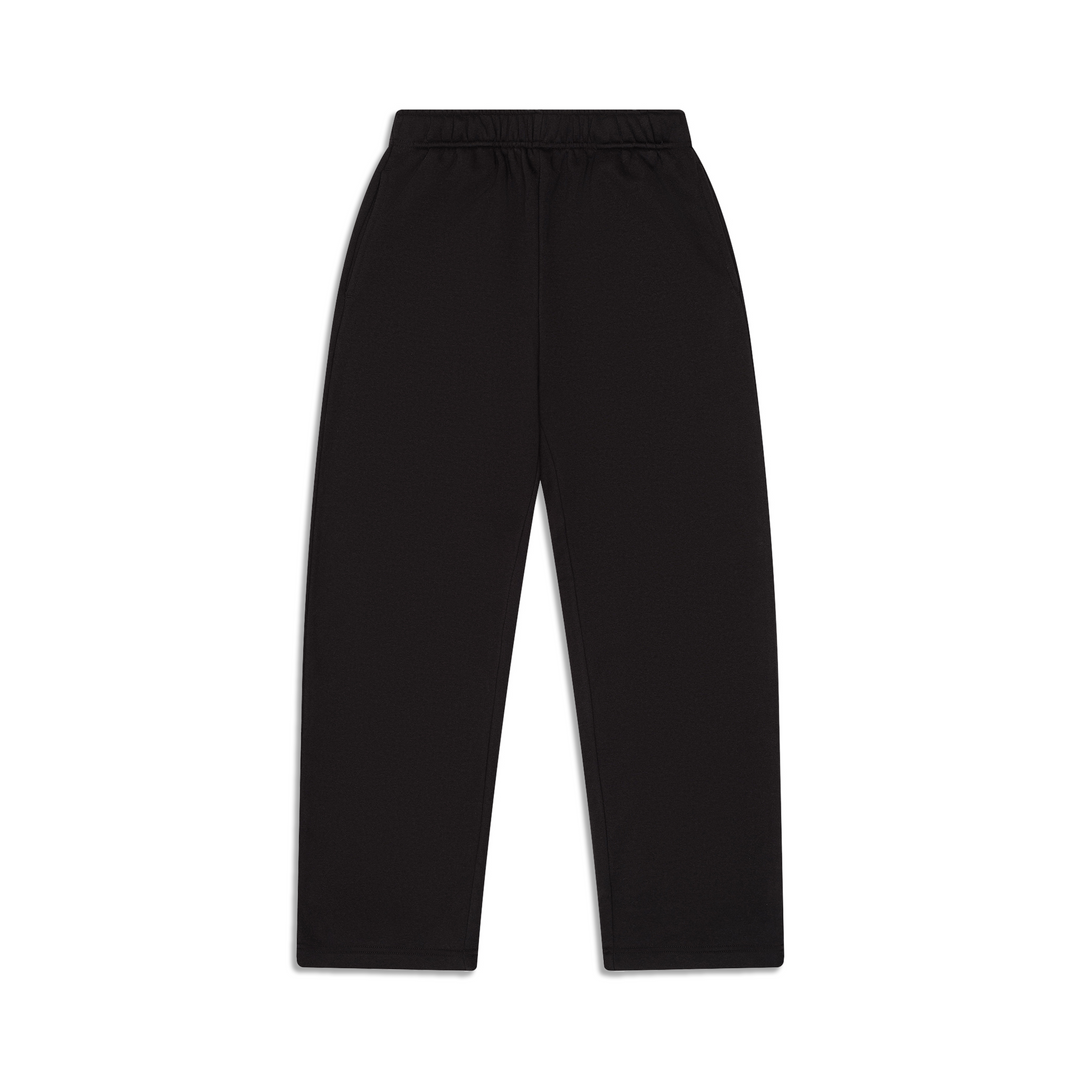 Black fleece sweatpants with a casual full-length cut