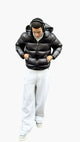 Men's hooded quilted puffer jacket with zip front and side pockets