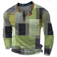 Men's multicoloured patchwork henley sweater with long sleeves