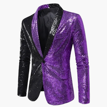 Men's geometric diamond sequin blazer with peaked lapels and long sleeves