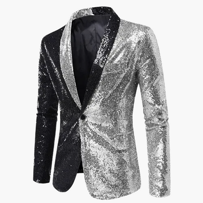 Men's geometric diamond sequin blazer with peaked lapels and long sleeves