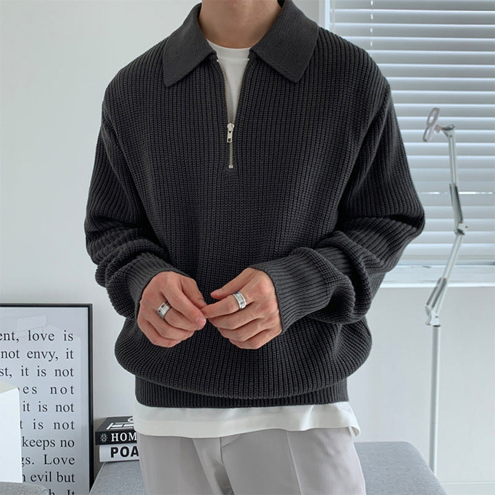 Unisex ribbed quarter-zip jumper with collar and long sleeves