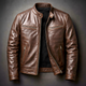 Men's leather jacket with stand collar and multiple zip pockets