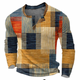 Men's multicoloured patchwork henley sweater with long sleeves