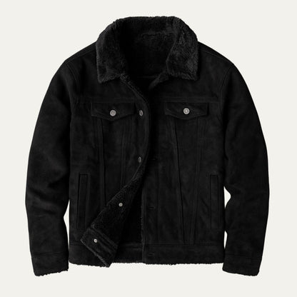 Men's sherpa lined suede jacket