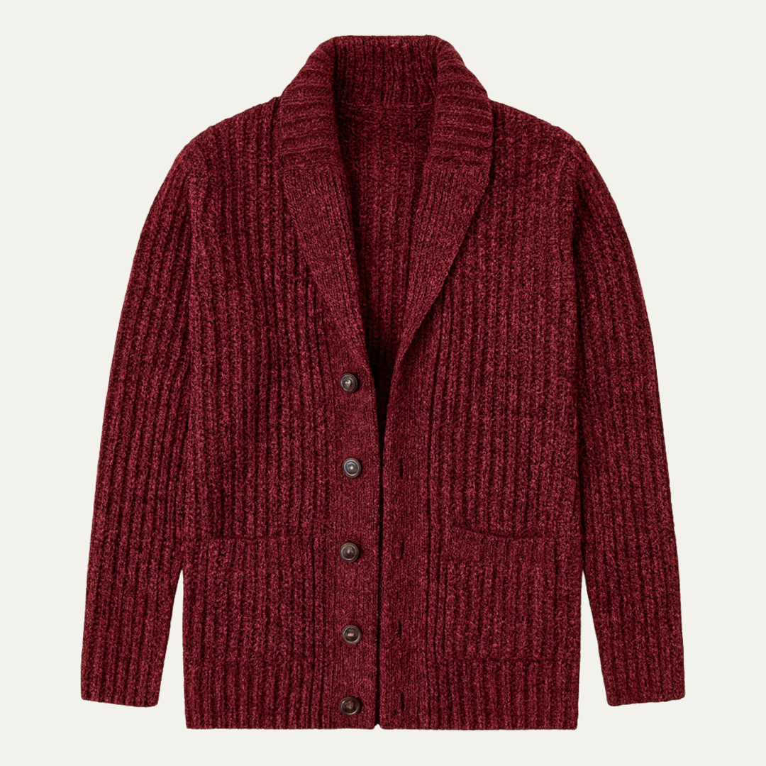 Men's chunky knit shawl collar cardigan