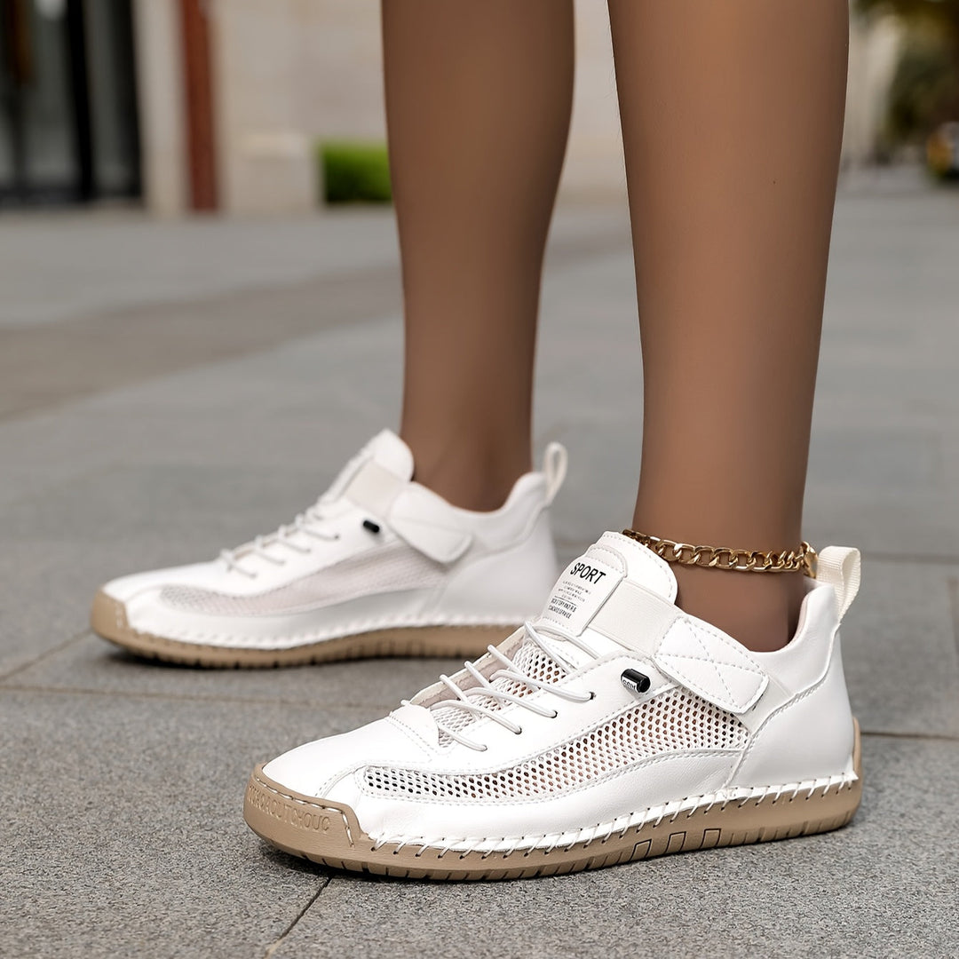 Unisex mesh panel lace-up sneakers with flat soles