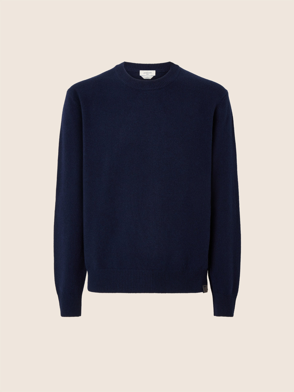 Men's navy crew neck jumper with long sleeves and ribbed trims