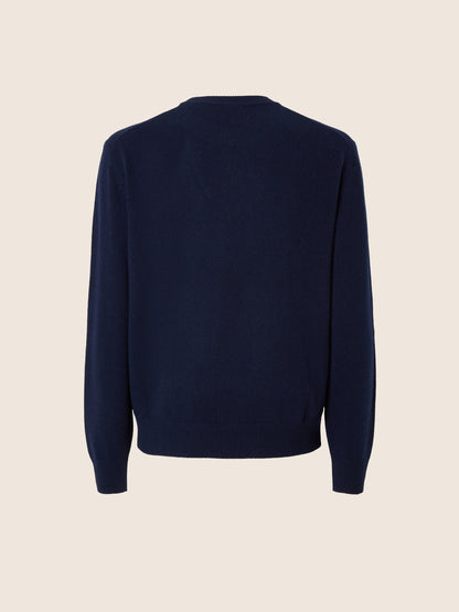 Men's navy crew neck jumper with long sleeves and ribbed trims