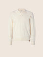 Men's cream long sleeve polo jumper with collared V-neck and ribbed trims