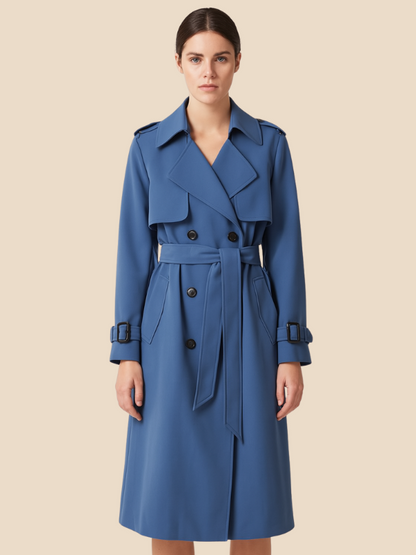 Classic belted trench coat with a longline outerwear silhouette