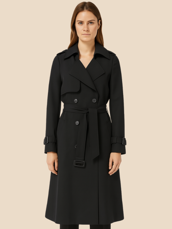 Classic belted trench coat with a longline outerwear silhouette