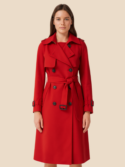 Classic belted trench coat with a longline outerwear silhouette