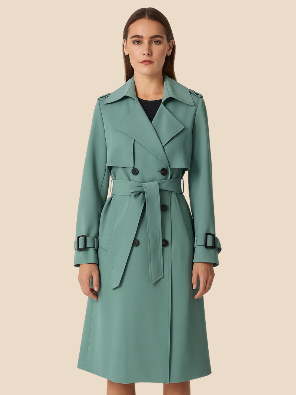 Classic belted trench coat with a longline outerwear silhouette