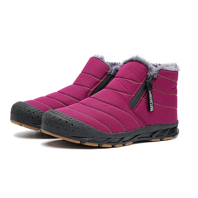 Quilted ankle boots with side zip, fleece-look trim and textured flat soles
