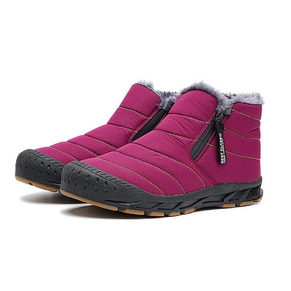 Quilted ankle boots with side zip, fleece-look trim and textured flat soles