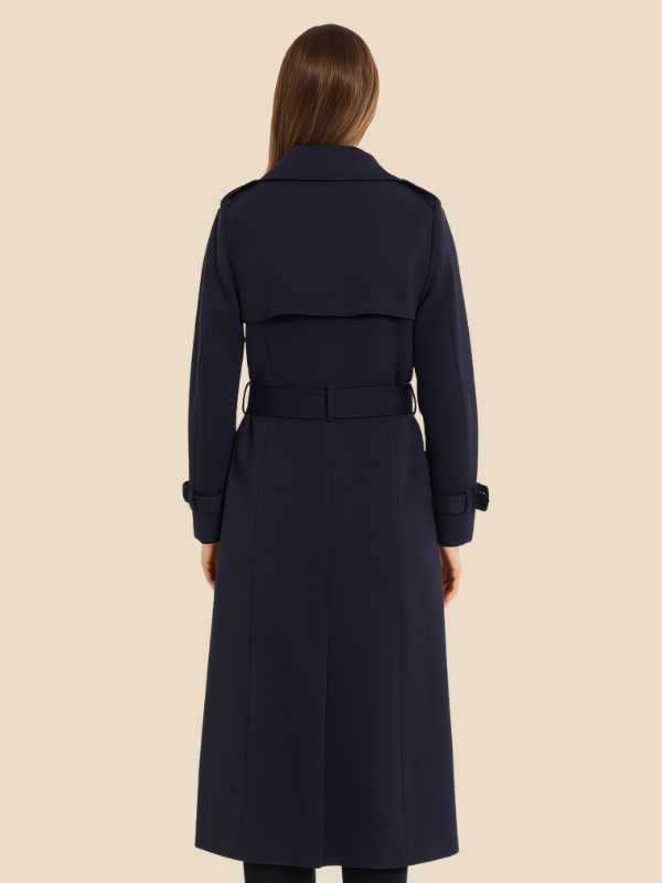Classic belted trench coat with a longline outerwear silhouette